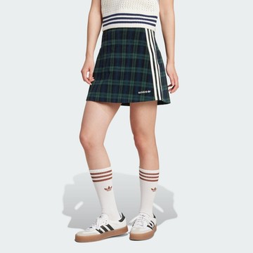 adidas 愛迪達 短裙 女 格紋 燈芯絨 亞規 TARTAN SKIRT 綠格紋 IX1038