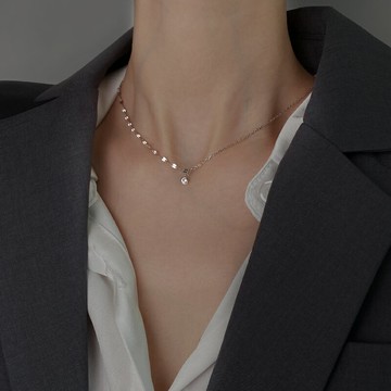 925純銀項鏈女2021年新款輕奢閨蜜單鉆鎖骨鏈小眾設計感春夏頸鏈