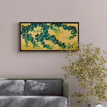 藝術掛畫｜琳派｜鈴木其一｜朝顏 - 右 - 霧金色鋁框-60*120cm