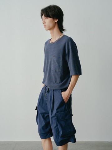 愛誰誰 復古竹節肌理條紋短袖T恤