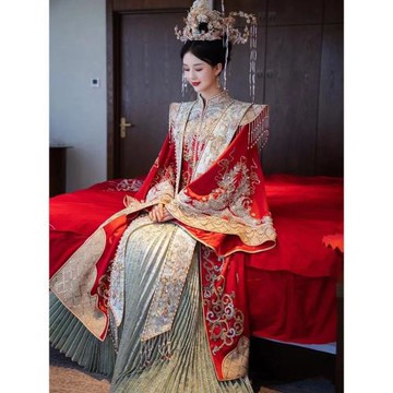 秀禾服2023新款男女套裝明制漢服鳳冠霞帔高端奢華新娘服結婚婚服