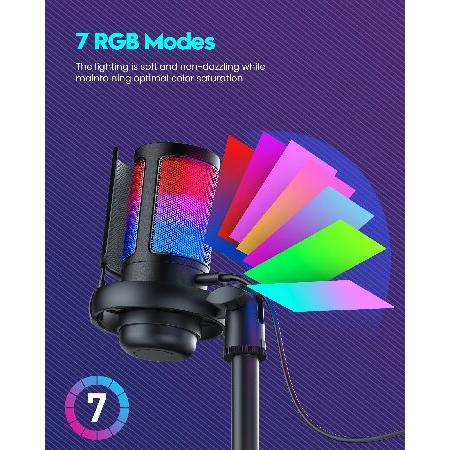COCONISE Gaming Microphone, USB PC Mic for Podcasts Videos, Streaming, Condenser Mic with Quick Mute, Tripod Stand, Pop Filter, RGB Indicator, Shock M