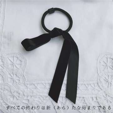 ins爆款龍心同款日系簡約發飾黑色絲絨打結小蝴蝶結飄帶發圈皮筋