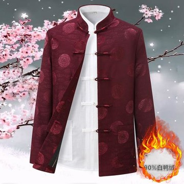新中式唐裝男羽絨服中國風中式外套冬季加厚保暖老人過壽生日衣服