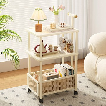 【含稅/免運】 置物架帶輪可移動小推車家用客廳沙發邊幾奶油風落地式多層儲物架