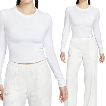 Nike CHLL KNT LS CRP 女款 白色 運動 上衣 短版 薄長T 休閒 長袖 HF5323-100