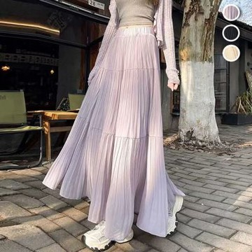 [韓國K.W.]韓國顯瘦甜美雪紡紗百褶裙