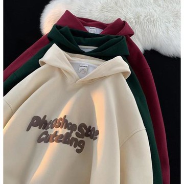 連帽衛衣男春秋新款字母發泡印花上衣青少年潮流寬松男生連帽外套