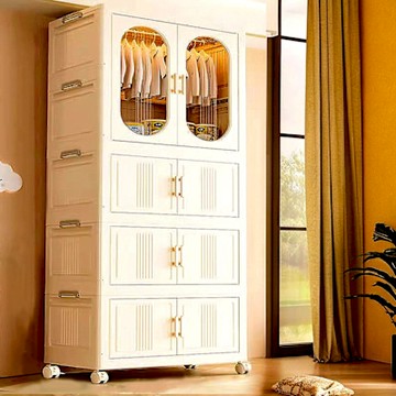 Mr.box 70面寬-大容量摺疊雙開門五層收納櫃-附滑輪 多款可選