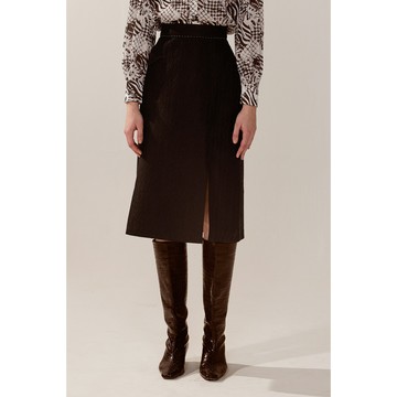 AVVJOY立體提花銀珠線條西裝中長裙古典提花細節精緻A字版型修飾身形下擺側開杈穿出簡潔時髦感