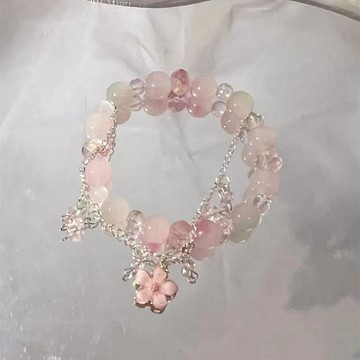 招財手鍊夏天水蜜桃手鍊女小衆設計感甜美可愛蝴蝶結串珠手串學生閨蜜禮物情侶手鍊 手繩 百搭 質感 手環 手鏈 首飾 飾品