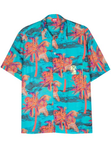 Diesel - Bmowt-Adrian palm-tree print shirt - men - Viscose - S - Blue