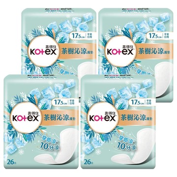 Kotex 靠得住 茶樹沁涼護墊 平常日用  17.5cm  26片  4包