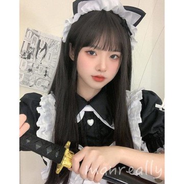 漫真假發女長發黑長直發仿真日常圓臉網紅自然JK空氣劉海全頭套