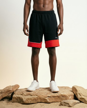 KINGO男款｜黑紅撞色出芽慢跑短褲611305