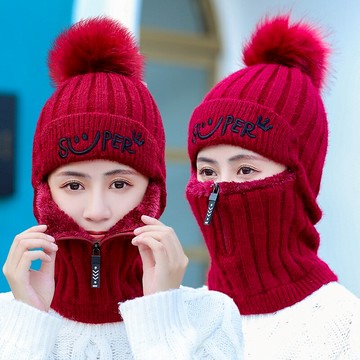 帽子女冬天針織毛線帽護耳保暖加厚韓版百搭秋冬季騎車加絨連體帽