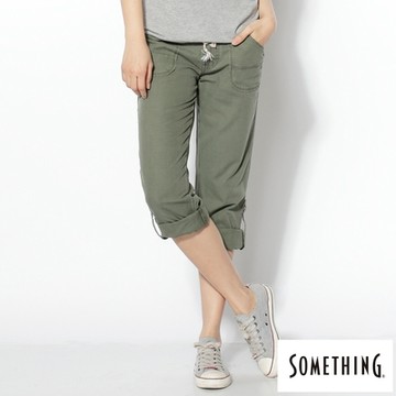 SOMETHING 女裝 NATURAL EASY JEAN綁帶休閒褲-綠色