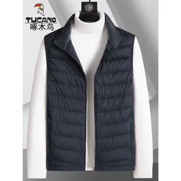 啄木鳥羽絨馬甲男秋冬季新款加肥加大碼輕薄白鴨絨背心男外穿保暖