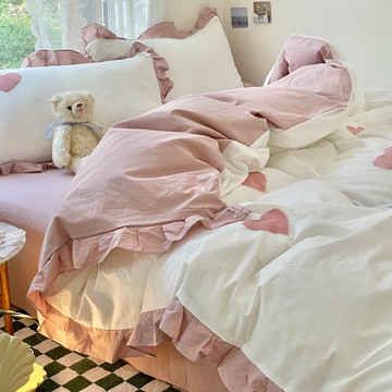 公主風ins水洗棉純棉床上四件套100全棉春秋韓式被套床單人三件套