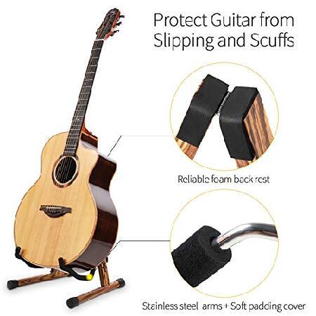 SNIGJAT Acoustic Guitar Stand, Wooden Guitar Stand with Tiger Grain, Floor Electric Guitar Stand with Foam, A-Frame Folding Guitar Stand for Bass, Cel