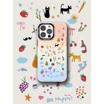 「夏日碎碎念」原創插畫可愛碎花手機殼貓貓少女風狗夏天鐳射硅膠透明手機殼適用于iPhoneAir蘋果16ProMax