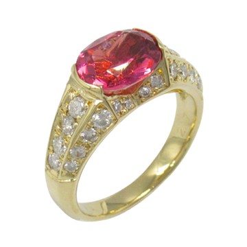 【二手名牌BRAND OFF】JEWELRY 無品牌珠寶 紅碧璽 鑽石 18K黃金 戒指 #10.5