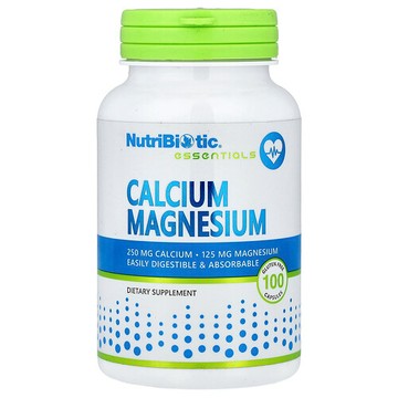 NutriBiotic, Essentials，鈣鎂，100 粒無穀蛋白膠囊
