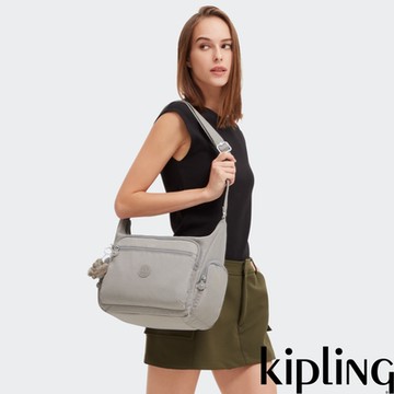 『牛角包』Kipling 溫柔沉穩灰多袋實用側背包-GABBIE