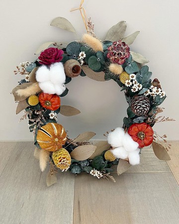 秋日果實風花圈 萬聖節 聖誕節 花圈 南瓜 果實 棉花