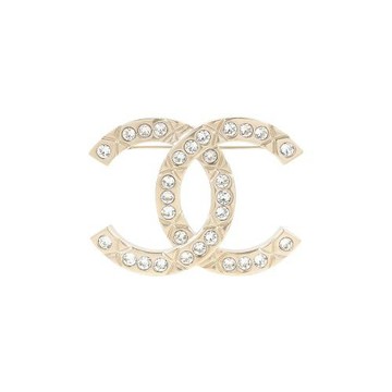CHANEL CC Logo 菱格紋刻印及水鑽鑲飾胸針(金色)