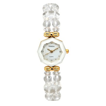 TERESA 泰瑞莎 珠光晶漾水晶腕錶(錶徑24mm/白面/橢圓透明水晶)
