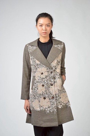 羊毛蕾絲背心長版外套