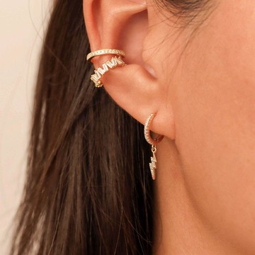 s925純銀冷淡風ins鑲鑽閃電耳扣 耳環 18k金色微鑲鋯石耳釘 女潮