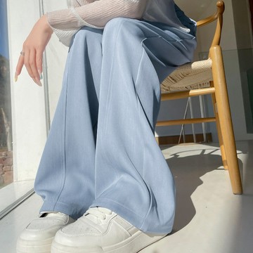 韓版闊腿褲女 新款直筒褲 休閒褲女【多色任選】鬆緊腰 寬褲 長褲 職場女褲 春夏新款 高腰垂感 寬鬆顯瘦 百搭女褲