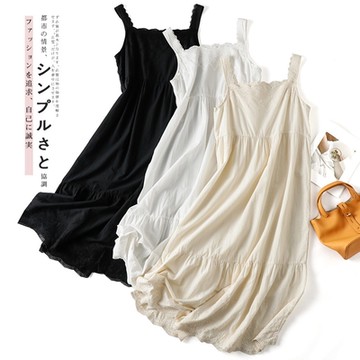 棉麻隨性風  吊帶洋裝刺繡寬鬆背心長裙-設計所在