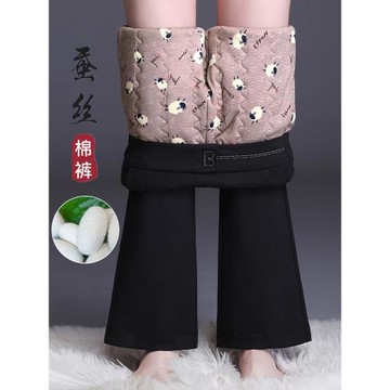 棉褲女冬季外穿加厚保暖長褲直筒闊腿褲高腰微喇叭褲蠶絲加絨褲子