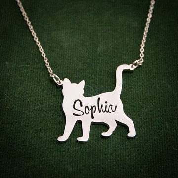 貓形吊墜定制名字項鍊