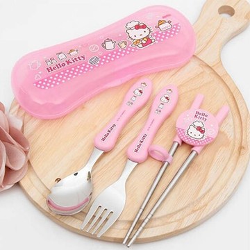 【震撼精品百貨】凱蒂貓_Hello Kitty~日本不鏽鋼湯叉組&學習筷附塑膠收納盒*70498