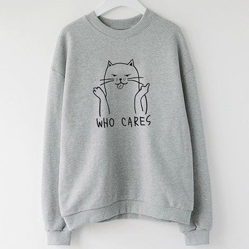 Who Cares Cat #2 中性大學T 刷毛 灰色 狗貓毛小孩聖誕交換禮物
