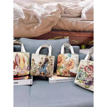 帆布提花刺繡包可愛卡通手機包迷你小手拎包文藝小清新手提包簡約