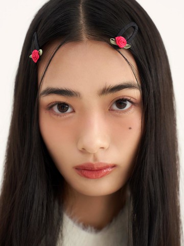 Handcrafted Mini Rose 2-Piece Hair Pin [Red]