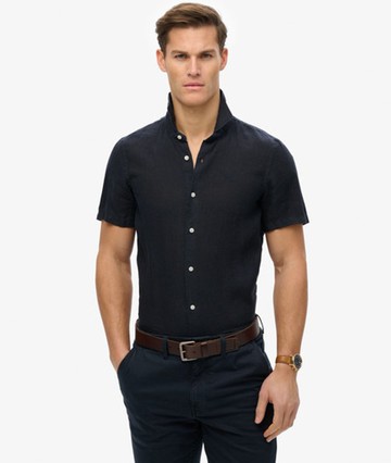 Superdry Men's SD Embroidered Vacation Linen Shirt Navy Size: M