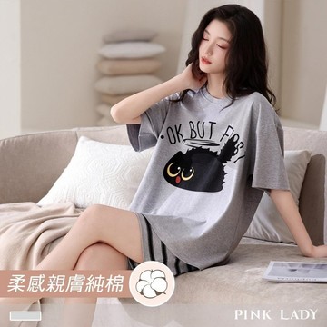 【PINK LADY】任-純棉 黑煤小貓 短袖短褲成套居家服(女睡衣/親膚/棉柔/春夏) 67267