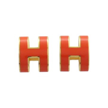 HERMES 愛馬仕 橘色琺瑯 金色鍍金 POP H 耳環 【二手名牌BRAND OFF】