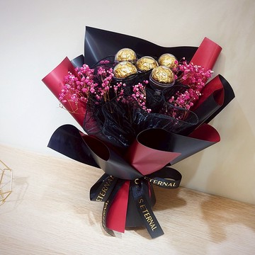 【KIRA與花花藝】FOREVER金莎花束/五顆/紅黑/乾燥花花束/情人節花束/畢業花束/生日禮物/情人節禮物/生日花束
