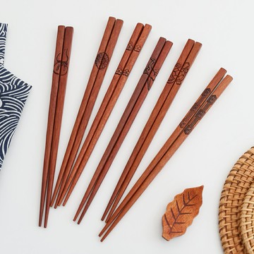 手工雕刻筷子福筷日式龜鶴圖案夫妻筷 個性復古壽司木筷