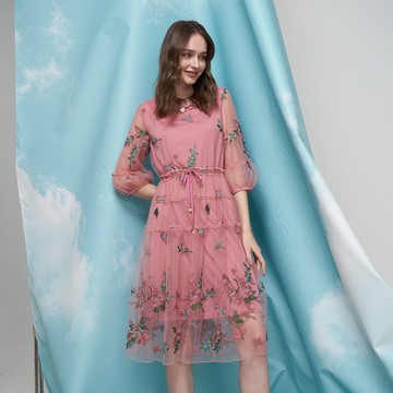 CLL巧玲瓏 緹花刺繡雙層薄紗層次洋裝 7705313