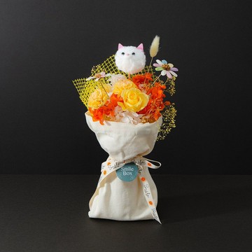 亮眼喵喵畢業花束 畢業花束 永生花 畢業禮物 附PVC花瓶 帆布袋