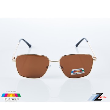 Z-POLS 帥氣設計質感金邊框 舒適材質搭寶麗萊Polarized偏光茶太陽眼鏡(抗UV400偏光鏡)