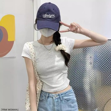 純色短袖打底衫內搭T恤女裝春夏季顯瘦修身辣妹短款正肩上衣